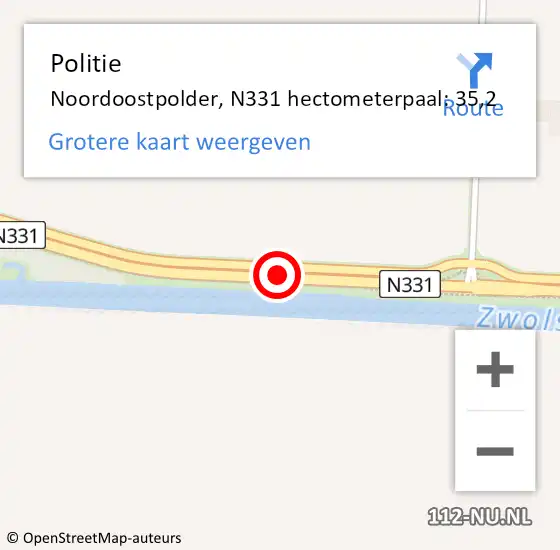 Locatie op kaart van de 112 melding: Politie Noordoostpolder, N331 hectometerpaal: 35,2 op 18 juni 2021 19:24