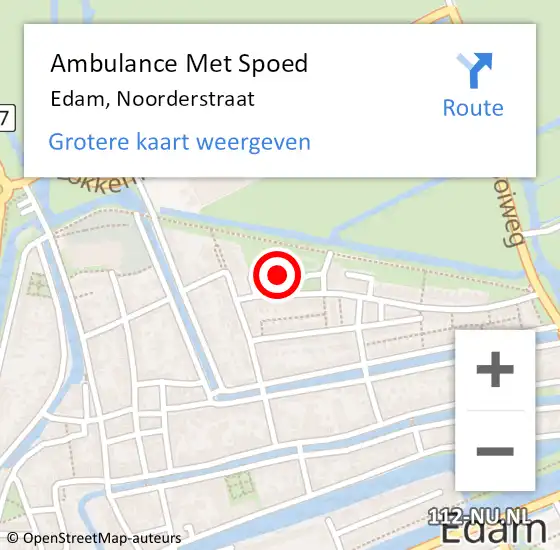 Locatie op kaart van de 112 melding: Ambulance Met Spoed Naar Edam, Noorderstraat op 18 juni 2021 19:34