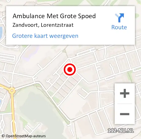 Locatie op kaart van de 112 melding: Ambulance Met Grote Spoed Naar Zandvoort, Lorentzstraat op 18 juni 2021 19:41