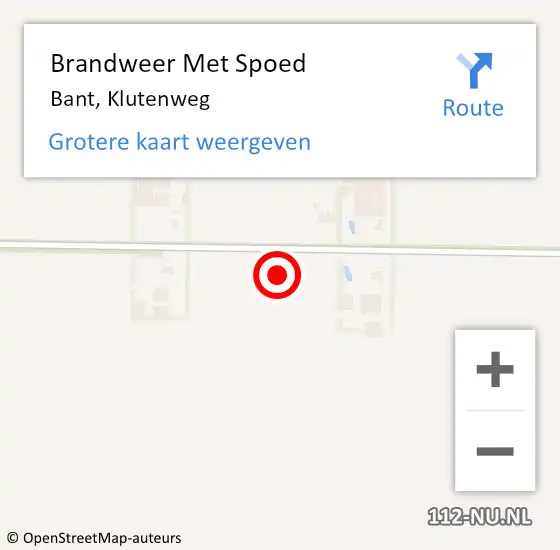 Locatie op kaart van de 112 melding: Brandweer Met Spoed Naar Bant, Klutenweg op 18 juni 2021 19:42