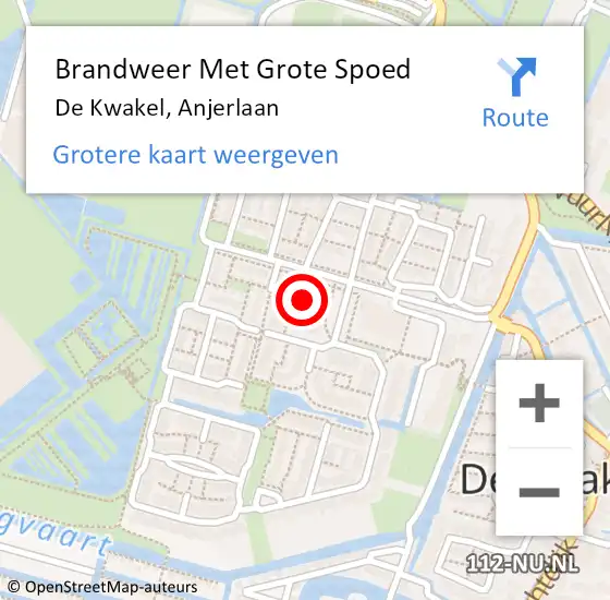 Locatie op kaart van de 112 melding: Brandweer Met Grote Spoed Naar De Kwakel, Anjerlaan op 18 juni 2021 19:56