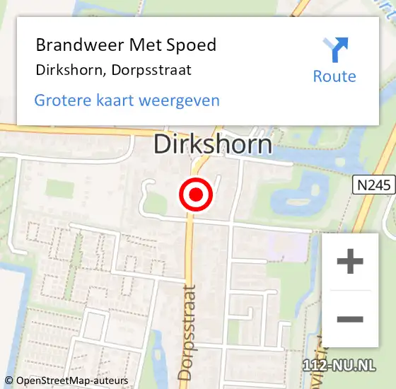 Locatie op kaart van de 112 melding: Brandweer Met Spoed Naar Dirkshorn, Dorpsstraat op 18 juni 2021 19:59