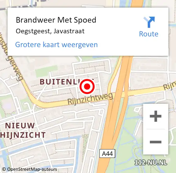 Locatie op kaart van de 112 melding: Brandweer Met Spoed Naar Oegstgeest, Javastraat op 18 juni 2021 20:07