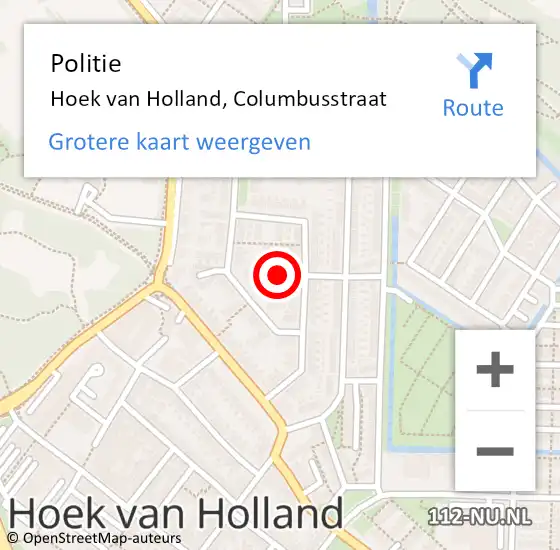 Locatie op kaart van de 112 melding: Politie Hoek van Holland, Columbusstraat op 18 juni 2021 20:20