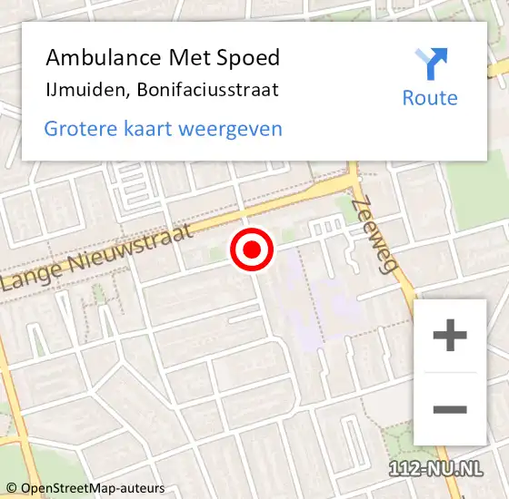 Locatie op kaart van de 112 melding: Ambulance Met Spoed Naar IJmuiden, Bonifaciusstraat op 13 juni 2014 17:18