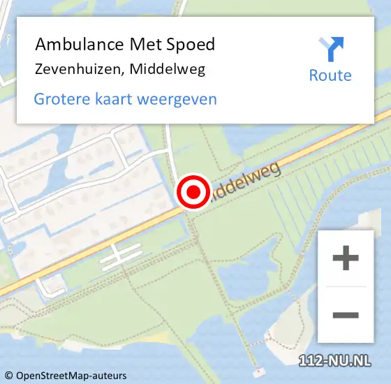 Locatie op kaart van de 112 melding: Ambulance Met Spoed Naar Zevenhuizen, Middelweg op 18 juni 2021 20:54