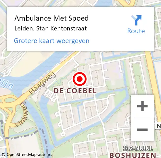 Locatie op kaart van de 112 melding: Ambulance Met Spoed Naar Leiden, Stan Kentonstraat op 18 juni 2021 21:05