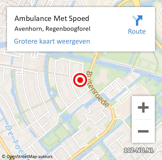 Locatie op kaart van de 112 melding: Ambulance Met Spoed Naar Avenhorn, Regenboogforel op 18 juni 2021 21:10