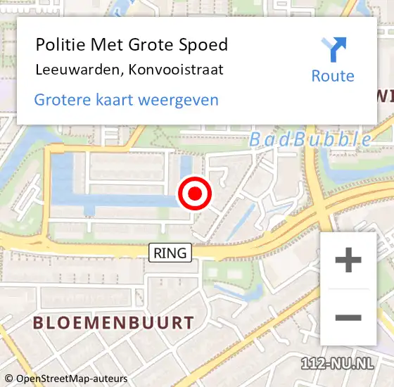 Locatie op kaart van de 112 melding: Politie Met Grote Spoed Naar Leeuwarden, Konvooistraat op 18 juni 2021 21:16