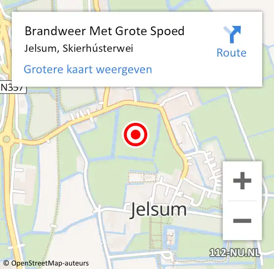 Locatie op kaart van de 112 melding: Brandweer Met Grote Spoed Naar Jelsum, Skierhústerwei op 18 juni 2021 21:17