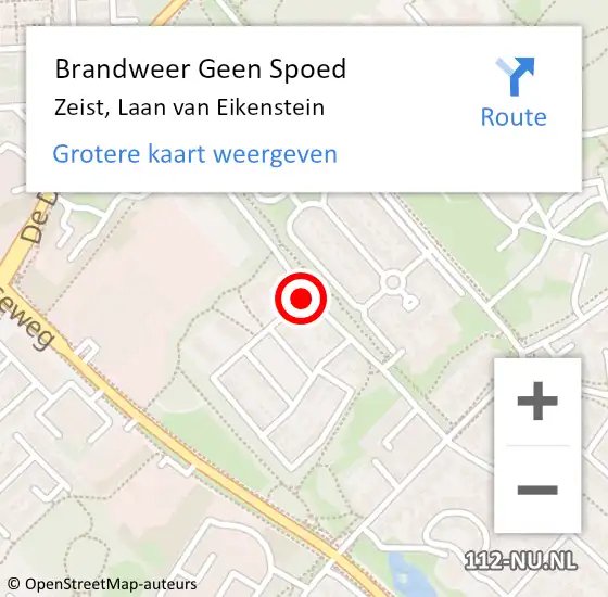 Locatie op kaart van de 112 melding: Brandweer Geen Spoed Naar Zeist, Laan van Eikenstein op 18 juni 2021 21:31