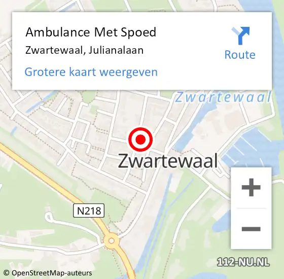 Locatie op kaart van de 112 melding: Ambulance Met Spoed Naar Zwartewaal, Julianalaan op 18 juni 2021 21:40