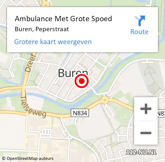 Locatie op kaart van de 112 melding: Ambulance Met Grote Spoed Naar Buren, Peperstraat op 18 juni 2021 21:42