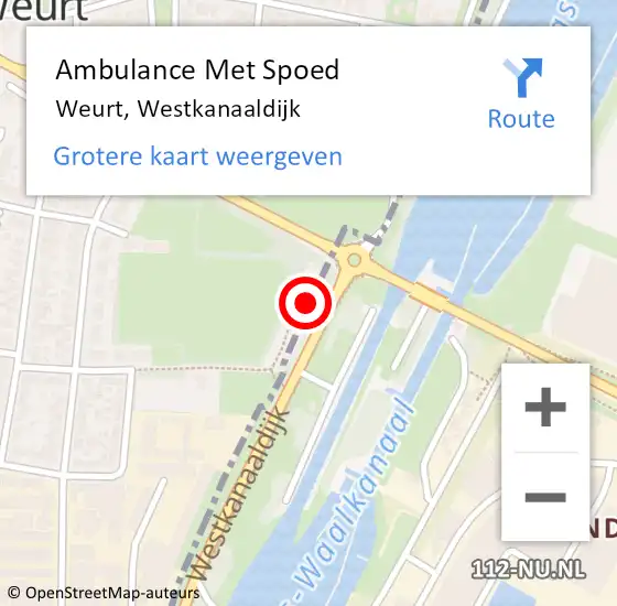 Locatie op kaart van de 112 melding: Ambulance Met Spoed Naar Weurt, Westkanaaldijk op 18 juni 2021 21:48