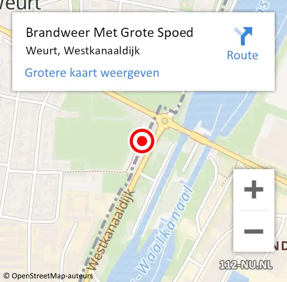 Locatie op kaart van de 112 melding: Brandweer Met Grote Spoed Naar Weurt, Westkanaaldijk op 18 juni 2021 21:56