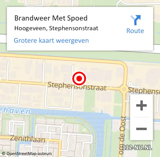 Locatie op kaart van de 112 melding: Brandweer Met Spoed Naar Hoogeveen, Stephensonstraat op 18 juni 2021 22:16