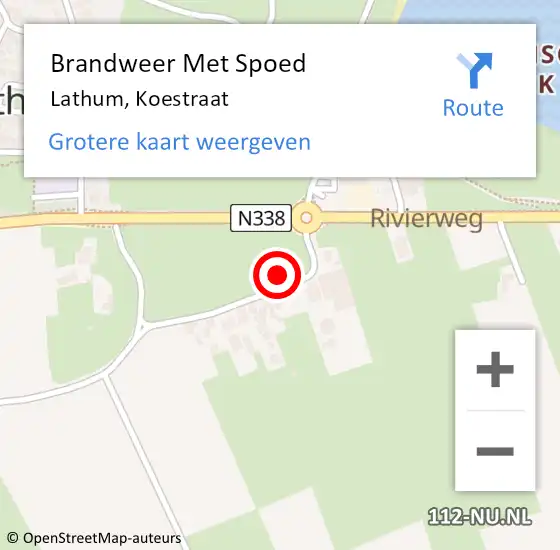 Locatie op kaart van de 112 melding: Brandweer Met Spoed Naar Lathum, Koestraat op 18 juni 2021 22:28