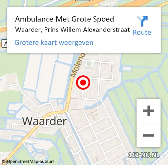 Locatie op kaart van de 112 melding: Ambulance Met Grote Spoed Naar Waarder, Prins Willem-Alexanderstraat op 18 juni 2021 22:51