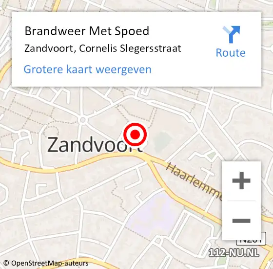 Locatie op kaart van de 112 melding: Brandweer Met Spoed Naar Zandvoort, Cornelis Slegersstraat op 18 juni 2021 22:54