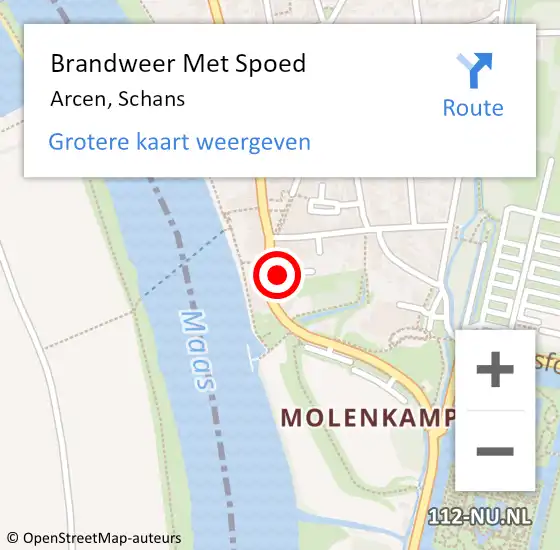 Locatie op kaart van de 112 melding: Brandweer Met Spoed Naar Arcen, Schans op 18 juni 2021 22:58