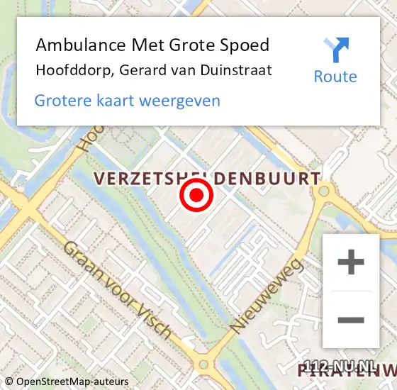 Locatie op kaart van de 112 melding: Ambulance Met Grote Spoed Naar Hoofddorp, Gerard van Duinstraat op 18 juni 2021 22:59