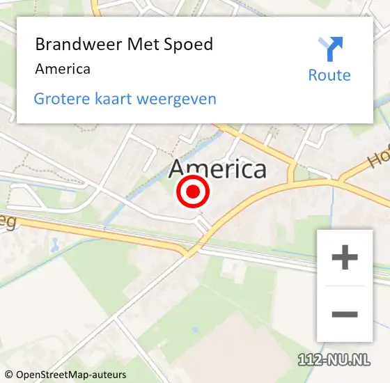 Locatie op kaart van de 112 melding: Brandweer Met Spoed Naar America op 18 juni 2021 23:01