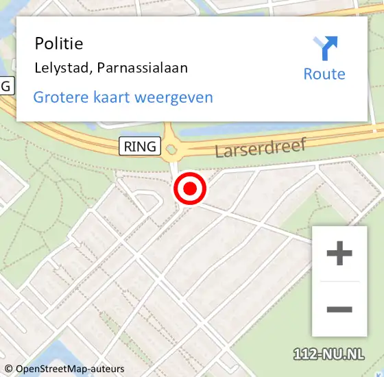 Locatie op kaart van de 112 melding: Politie Lelystad, Parnassialaan op 18 juni 2021 23:28