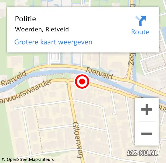 Locatie op kaart van de 112 melding: Politie Woerden, Rietveld op 18 juni 2021 23:54