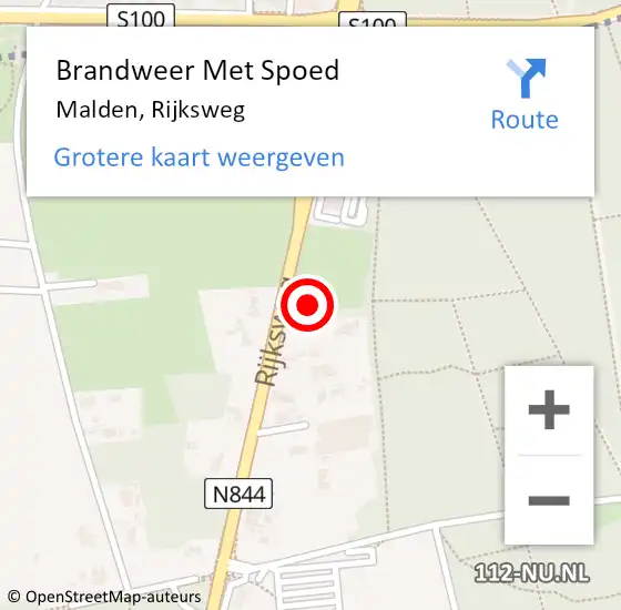 Locatie op kaart van de 112 melding: Brandweer Met Spoed Naar Malden, Rijksweg op 19 juni 2021 00:05