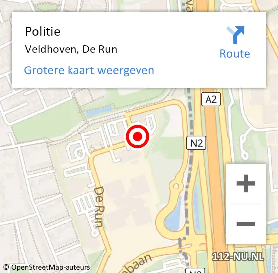 Locatie op kaart van de 112 melding: Politie Veldhoven, De Run op 19 juni 2021 00:06