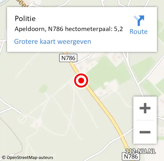 Locatie op kaart van de 112 melding: Politie Apeldoorn, N786 hectometerpaal: 5,2 op 19 juni 2021 00:12