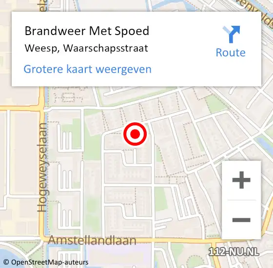 Locatie op kaart van de 112 melding: Brandweer Met Spoed Naar Weesp, Waarschapsstraat op 19 juni 2021 00:17