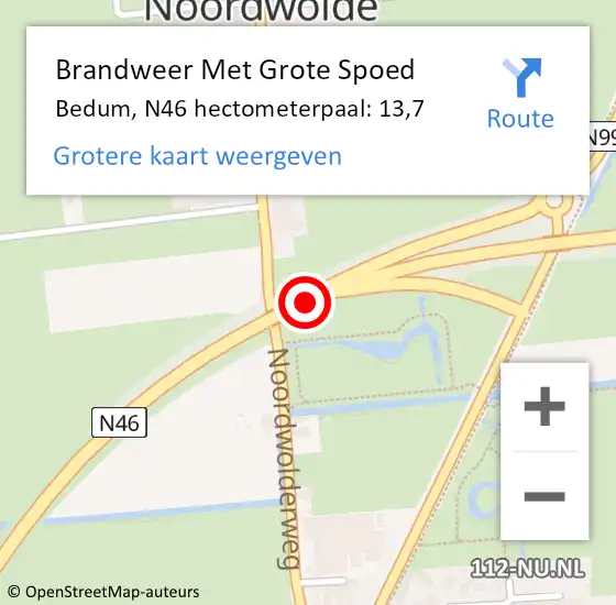 Locatie op kaart van de 112 melding: Brandweer Met Grote Spoed Naar Bedum, N46 hectometerpaal: 13,7 op 19 juni 2021 00:32