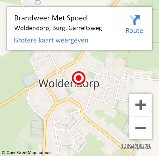 Locatie op kaart van de 112 melding: Brandweer Met Spoed Naar Woldendorp, Burg. Garreltsweg op 19 juni 2021 00:33