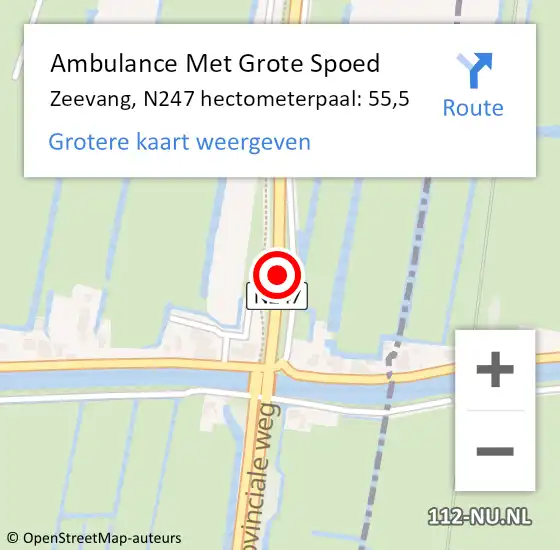 Locatie op kaart van de 112 melding: Ambulance Met Grote Spoed Naar Zeevang, N247 hectometerpaal: 55,5 op 19 juni 2021 00:49