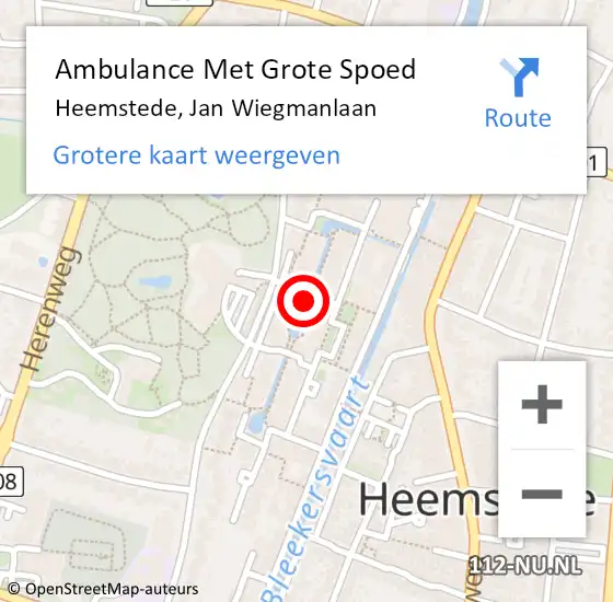 Locatie op kaart van de 112 melding: Ambulance Met Grote Spoed Naar Heemstede, Jan Wiegmanlaan op 19 juni 2021 02:25