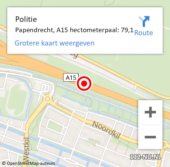 Locatie op kaart van de 112 melding: Politie Papendrecht, A15 hectometerpaal: 79,1 op 19 juni 2021 04:34