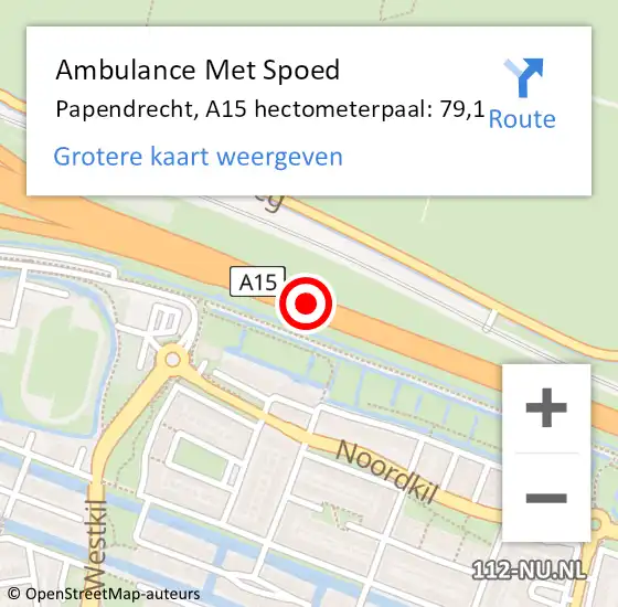 Locatie op kaart van de 112 melding: Ambulance Met Spoed Naar Papendrecht, A15 hectometerpaal: 79,1 op 19 juni 2021 04:36