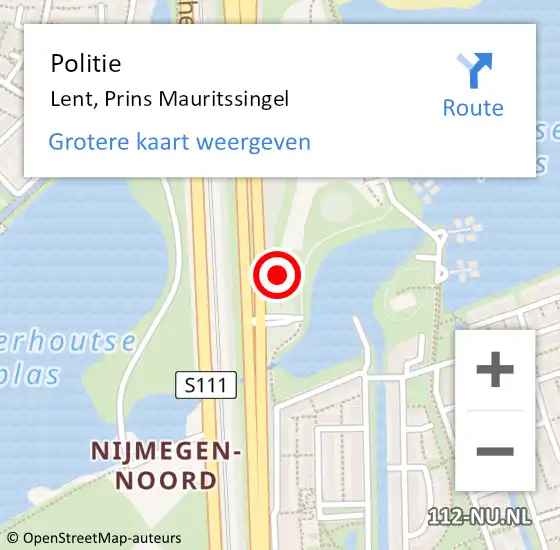 Locatie op kaart van de 112 melding: Politie Lent, Prins Mauritssingel op 19 juni 2021 07:42