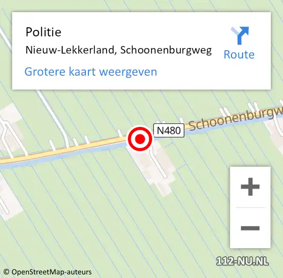 Locatie op kaart van de 112 melding: Politie Nieuw-Lekkerland, Schoonenburgweg op 19 juni 2021 08:31