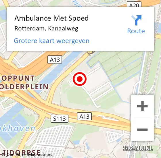 Locatie op kaart van de 112 melding: Ambulance Met Spoed Naar Rotterdam, Kanaalweg op 19 juni 2021 08:36