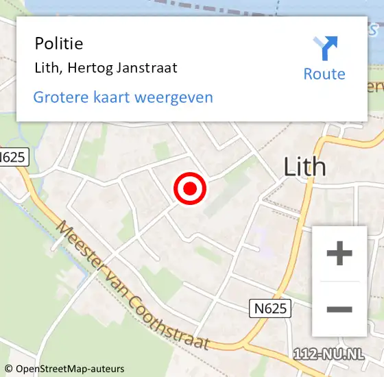 Locatie op kaart van de 112 melding: Politie Lith, Hertog Janstraat op 19 juni 2021 08:39