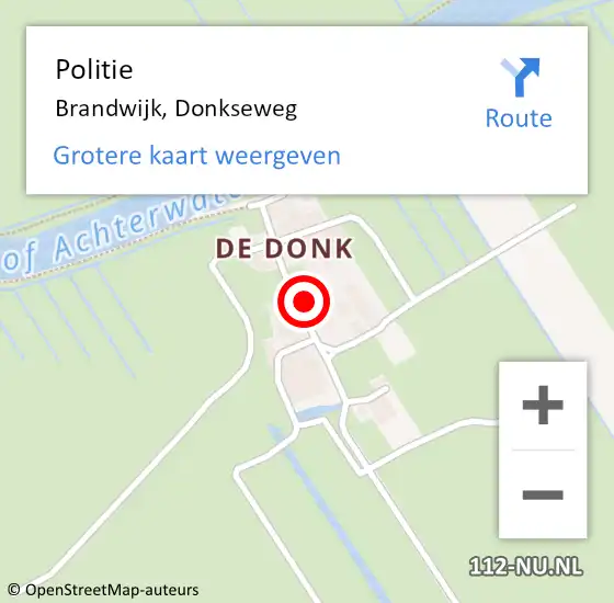 Locatie op kaart van de 112 melding: Politie Brandwijk, Donkseweg op 19 juni 2021 09:05