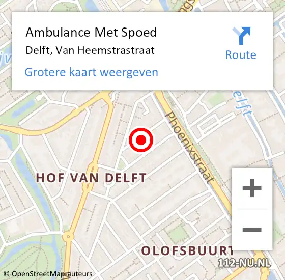 Locatie op kaart van de 112 melding: Ambulance Met Spoed Naar Delft, Van Heemstrastraat op 19 juni 2021 09:20