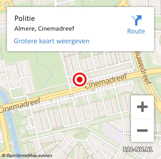 Locatie op kaart van de 112 melding: Politie Almere, Cinemadreef op 19 juni 2021 10:04