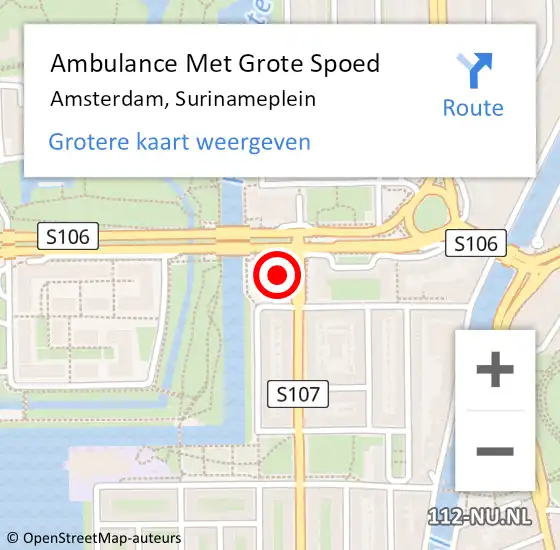 Locatie op kaart van de 112 melding: Ambulance Met Grote Spoed Naar Amsterdam, Surinameplein op 19 juni 2021 10:38