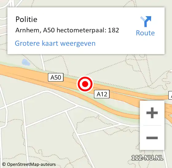 Locatie op kaart van de 112 melding: Politie Arnhem, A50 hectometerpaal: 182 op 19 juni 2021 10:56