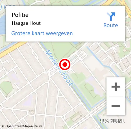 Locatie op kaart van de 112 melding: Politie Haagse Hout op 19 juni 2021 11:49