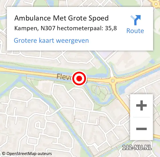 Locatie op kaart van de 112 melding: Ambulance Met Grote Spoed Naar Kampen, N307 hectometerpaal: 35,8 op 19 juni 2021 11:58
