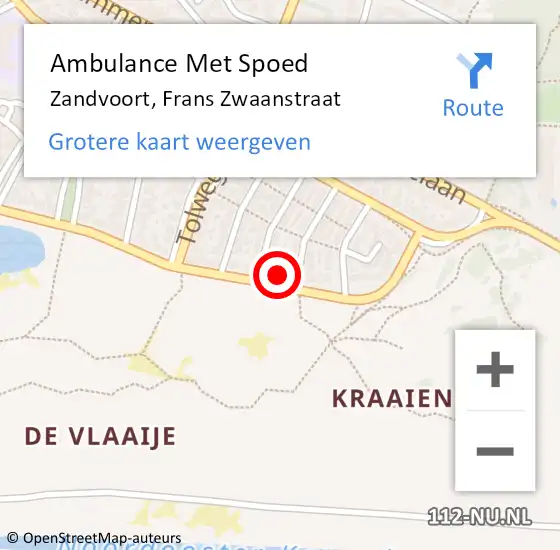 Locatie op kaart van de 112 melding: Ambulance Met Spoed Naar Zandvoort, Frans Zwaanstraat op 19 juni 2021 12:12